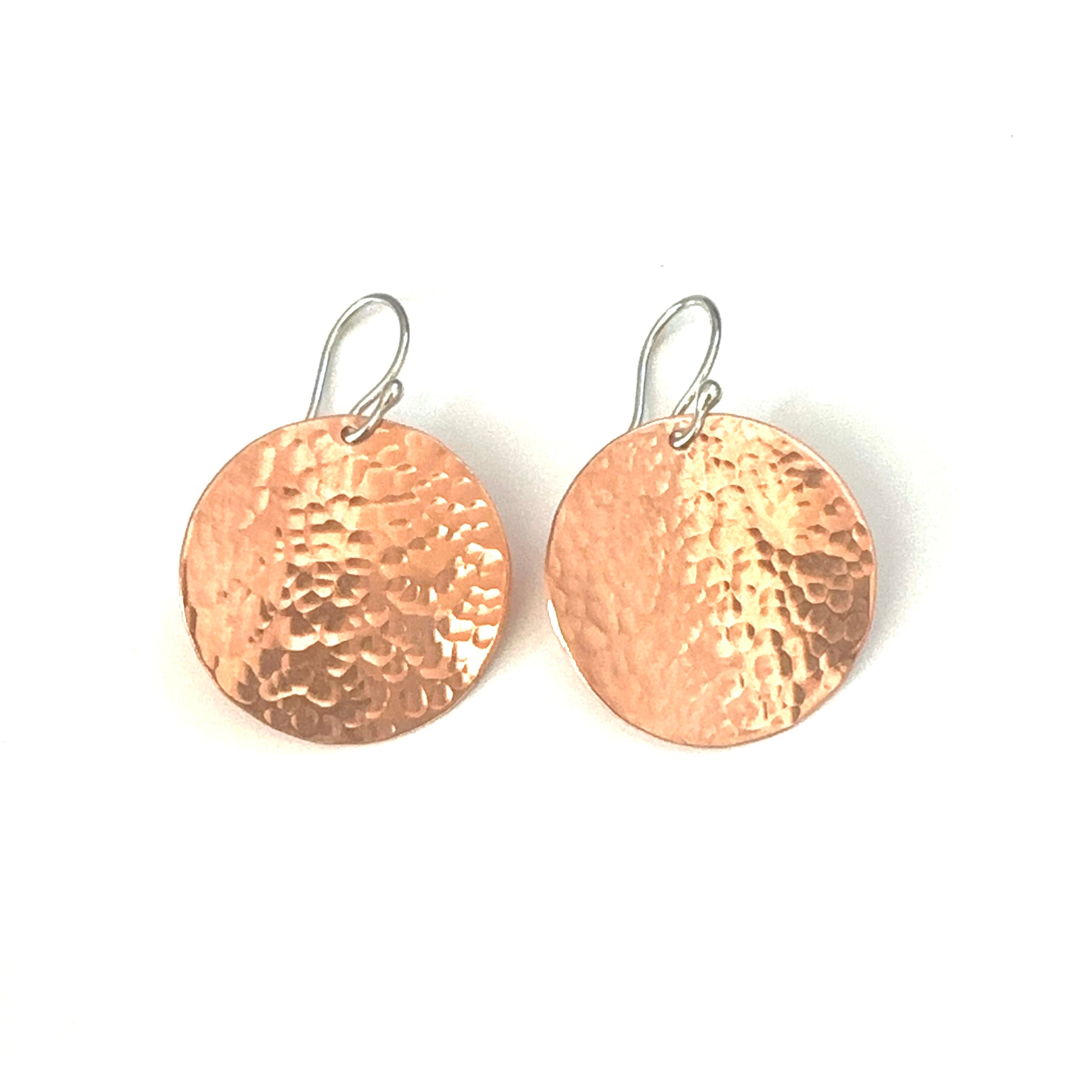 Steel Pan Copper and Silver Hammered Disc Earrings Nickel Free