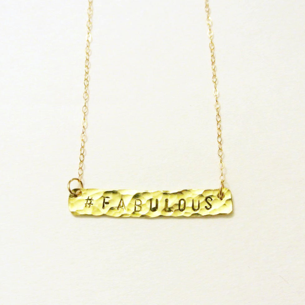 Hand Stamped Gold Bar Necklace - Horizontal Gold Bar - The Pink Locket - 1