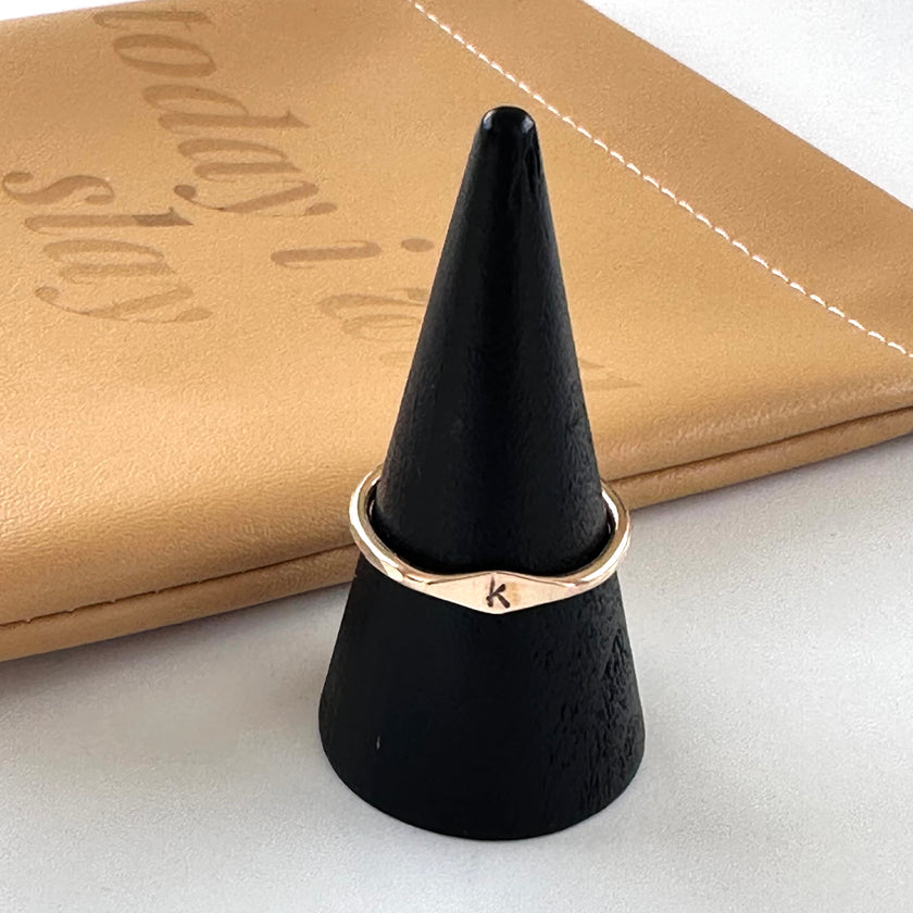 Gold Signet Initial Ring - Hand Stamped - 14kt Gold Filled Nickel Free (Hypoallergenic)