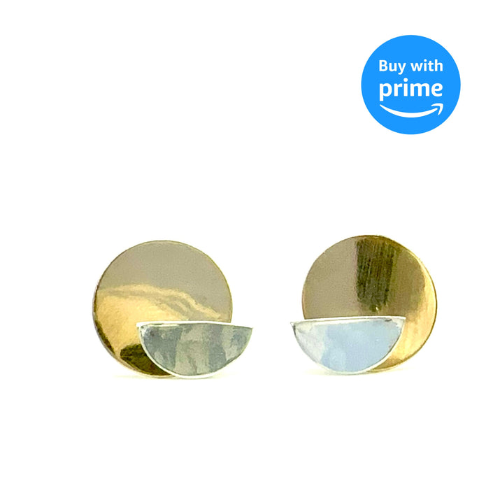 Half Moon Argentium Silver Stud with 14kt Gold-Filled Disc Ear Jacket Earring