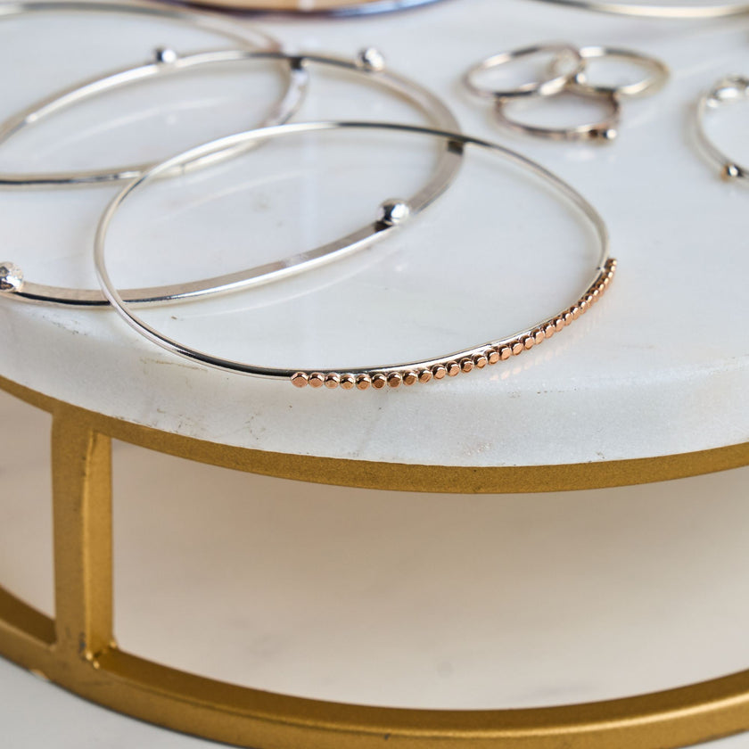 14kt Rose Gold-Filled Beaded Bangle Bracelet - Argentium Silver - Nickel Free - The Pink Locket