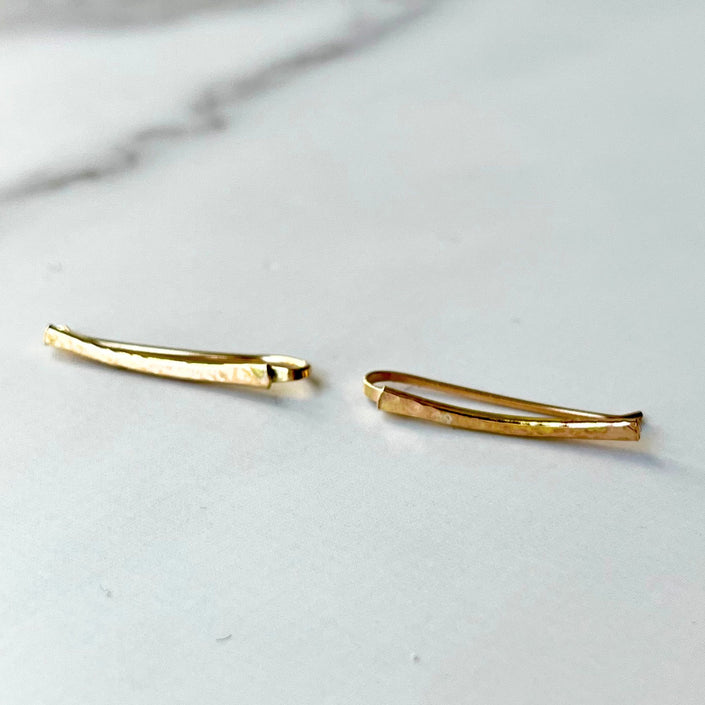 14kt Gold Filled Hammered Ear Climbers – Minimalist Curved Stud Earrings - The Pink Locket