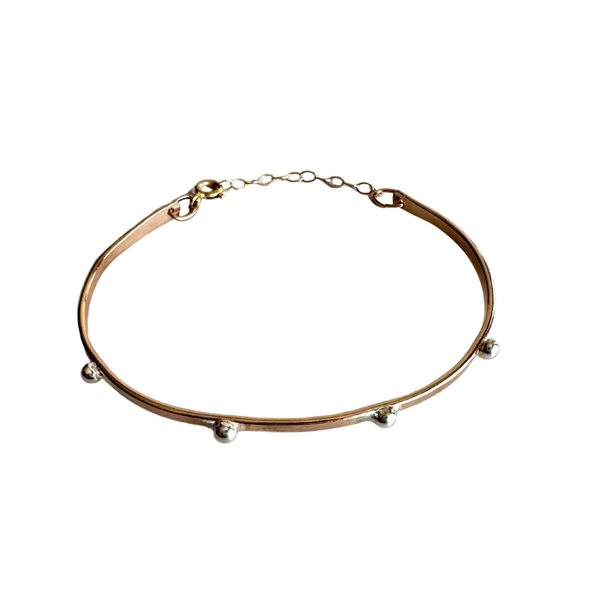 Adjustable 14kt Gold-Filled Pebble Bangle Bracelet – Mixed Metal with Argentium Silver Beads