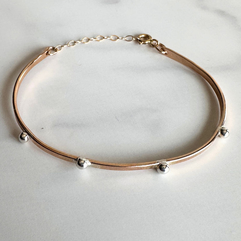 Adjustable 14kt Gold-Filled Pebble Bangle Bracelet – Mixed Metal with Argentium Silver Beads