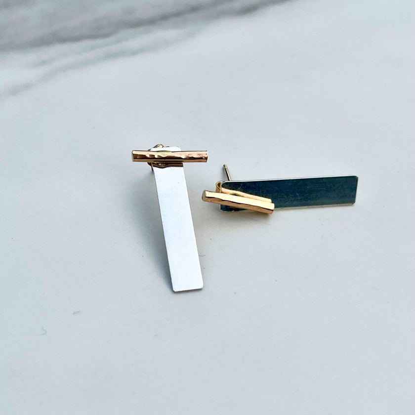 Convertible Mixed Metal Bar Earrings