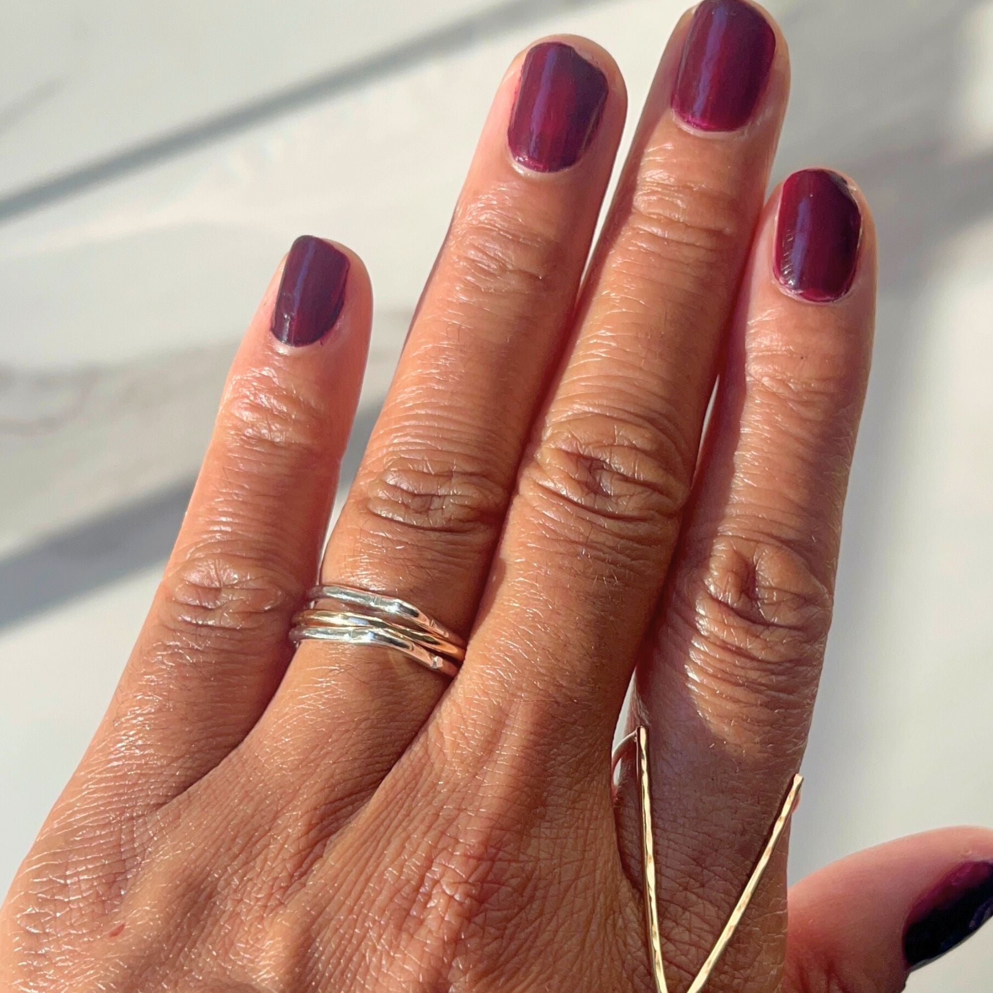 Gold and silver interlocking stacking puzzle rings made from 14K gold filled and Argentium silver