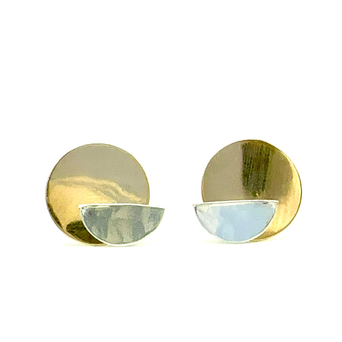 Half Moon Argentium Silver Stud with 14kt Gold-Filled Disc Ear Jacket Earring - The Pink Locket