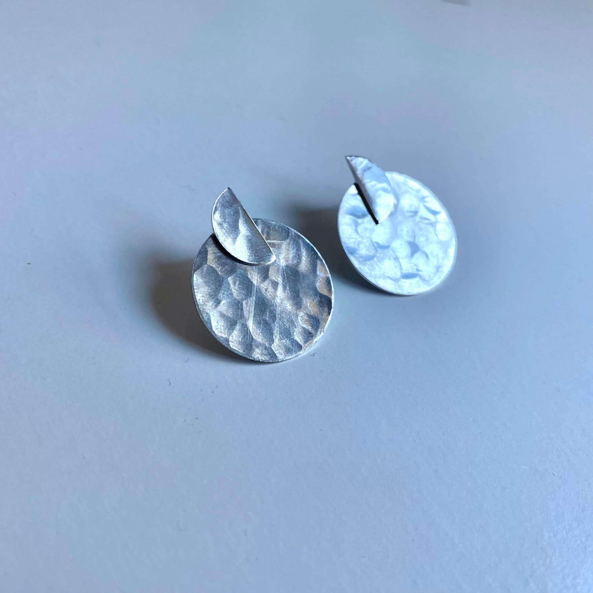 Half Moon Silver Ear Jacket Earrings - Hammered Finish - Nickel Free