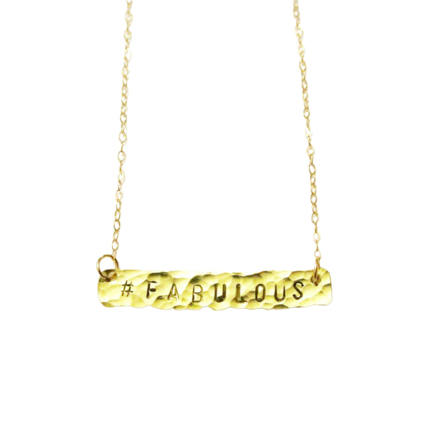 Hand Stamped Gold Bar Necklace - Horizontal Gold Bar - The Pink Locket