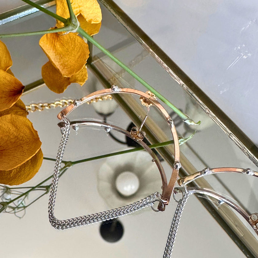 Mixed Metal Beaded Chain Hoop Earrings – 14kt Gold-Filled with Argentium Silver Beads