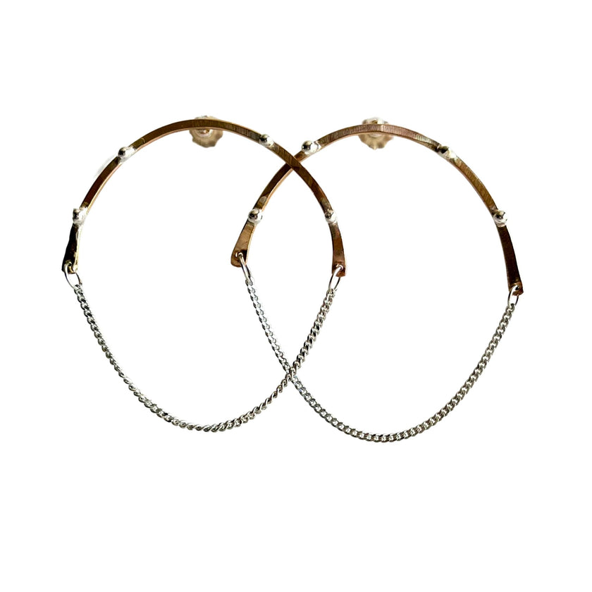 Mixed Metal Beaded Chain Hoop Earrings – 14kt Gold-Filled with Argentium Silver Beads