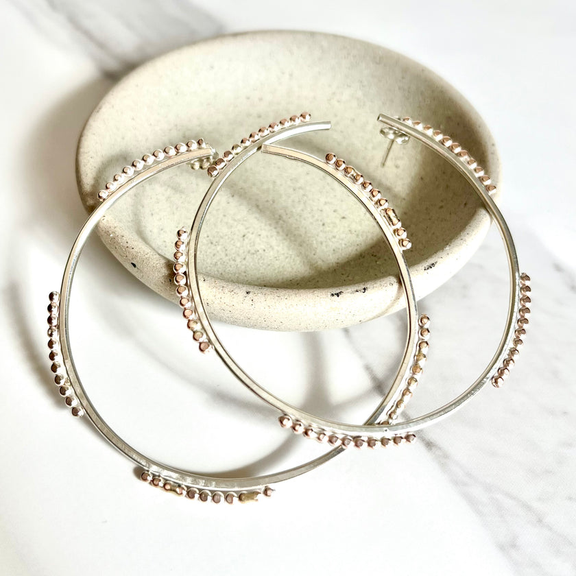 Mixed Metal Silver and Rose Gold Statement Hoops - Nickel Free Hypoallergenic - The Pink Locket