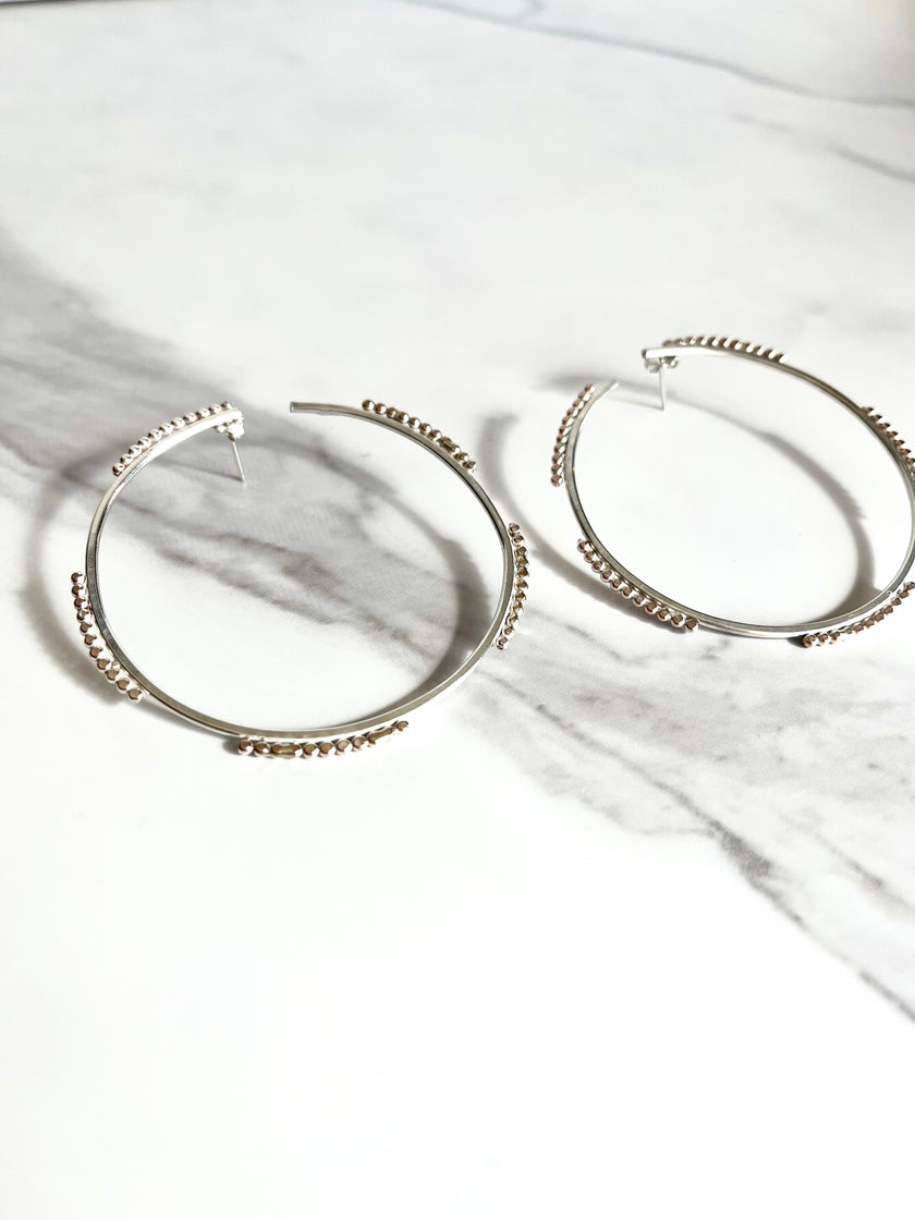 Mixed Metal Silver and Rose Gold Statement Hoops - Nickel Free Hypoallergenic - The Pink Locket