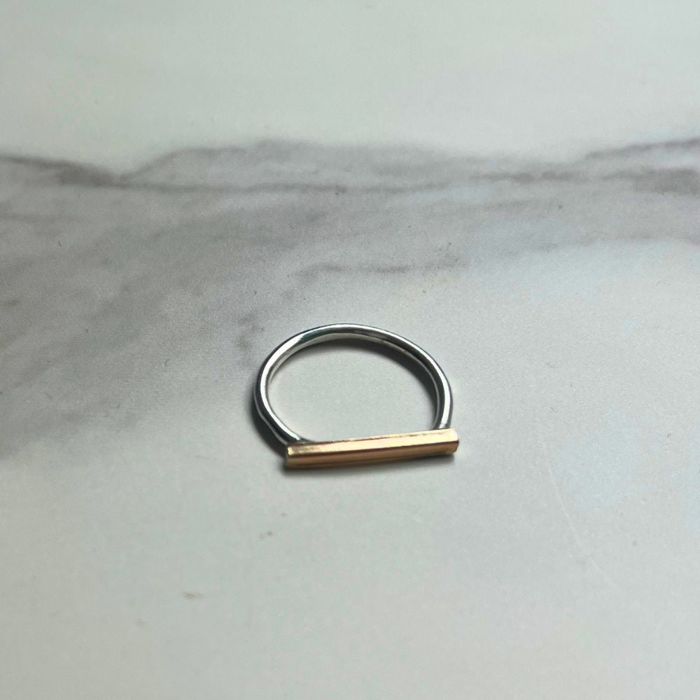 Mixed Metal Rectangle Bar Argentium Silver and Gold  Ring | SAMPLE SALE