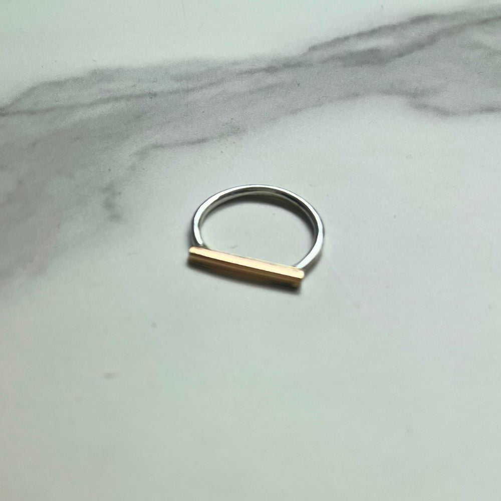 Mixed Metal Rectangle Bar Argentium Silver and Gold  Ring | SAMPLE SALE
