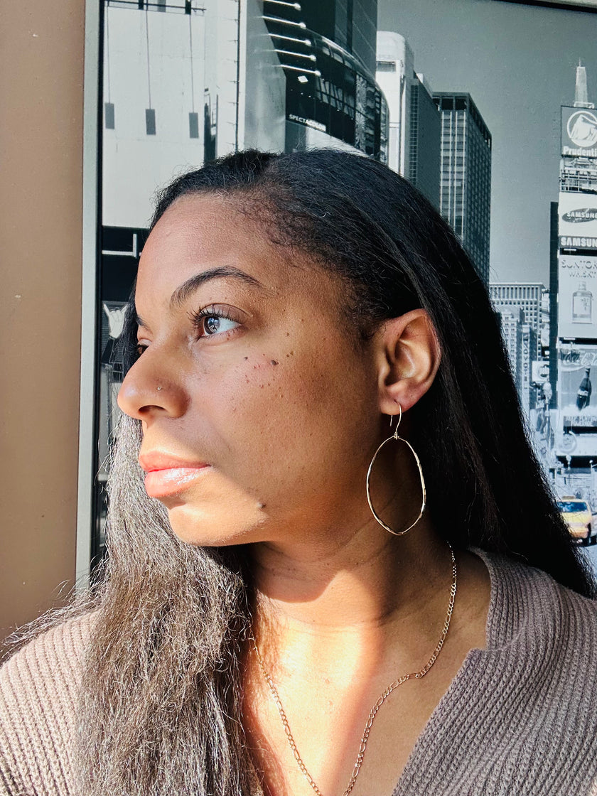 Large Gold Organic Oval Shape Hoop Earrings