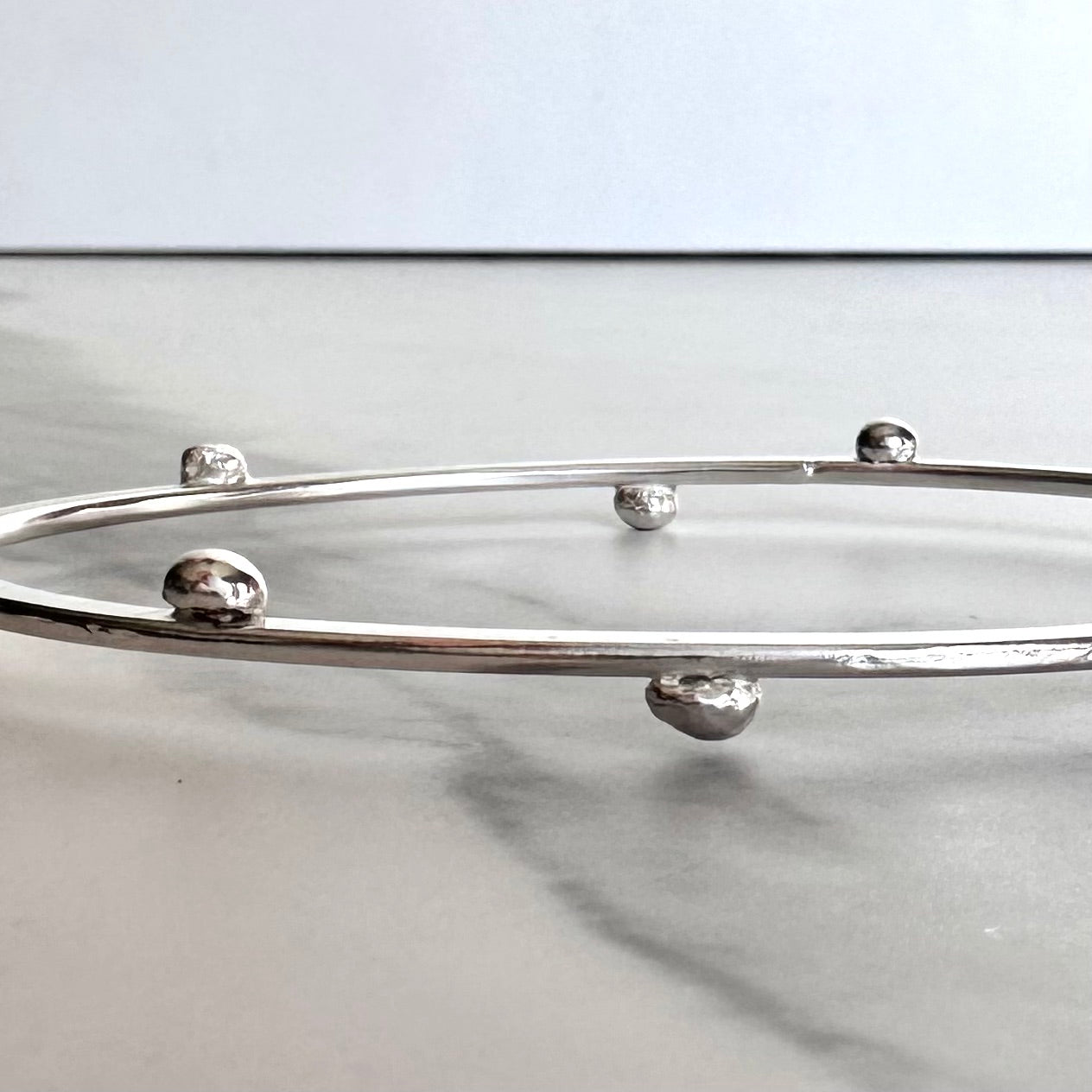 Oval Silver Statement Bangle with Pebble Studs  - Argentium - Nickel Free