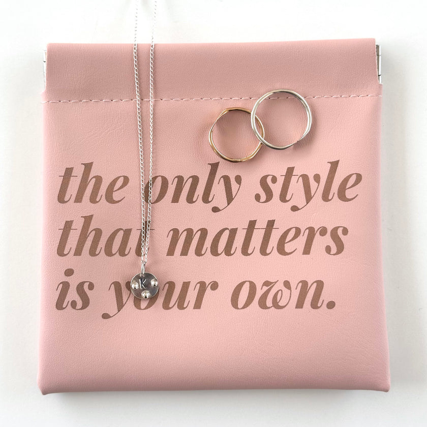 Pink Leatherette Jewelry Pouch with Motivational Quote - The Pink Locket