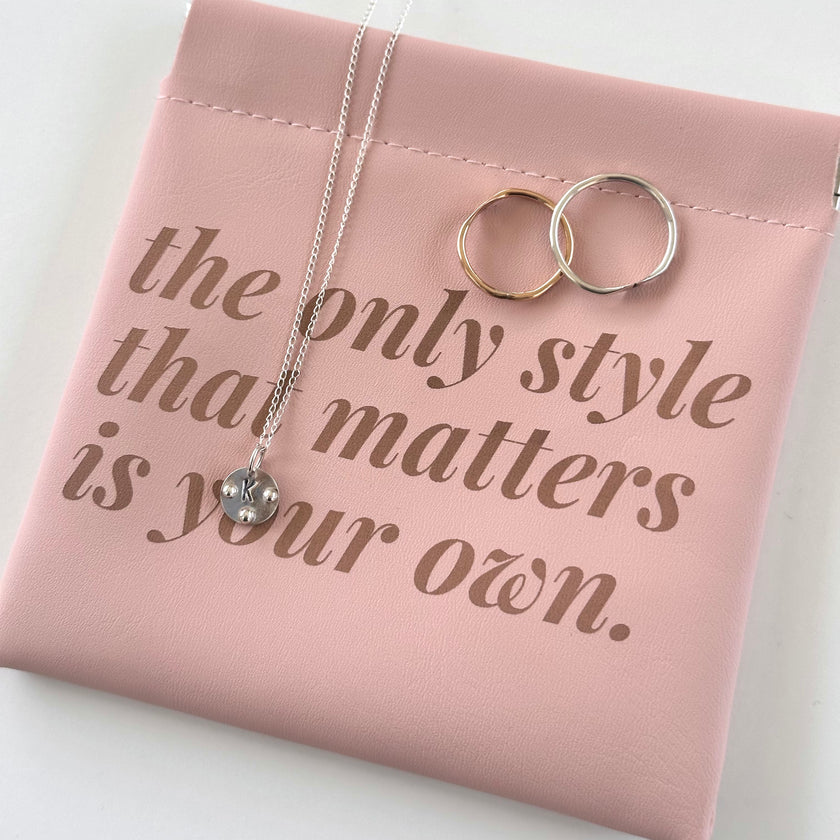 Pink Leatherette Jewelry Pouch with Motivational Quote - The Pink Locket