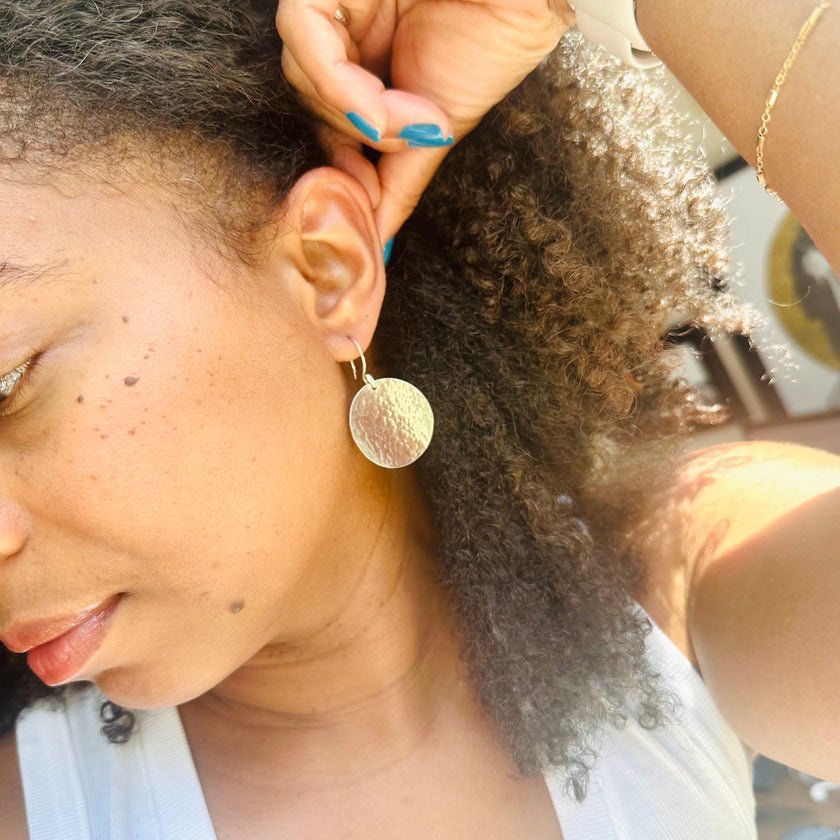 Steel Pan Copper and Silver Hammered Disc Earrings - Nickel Free Hypoallergenic