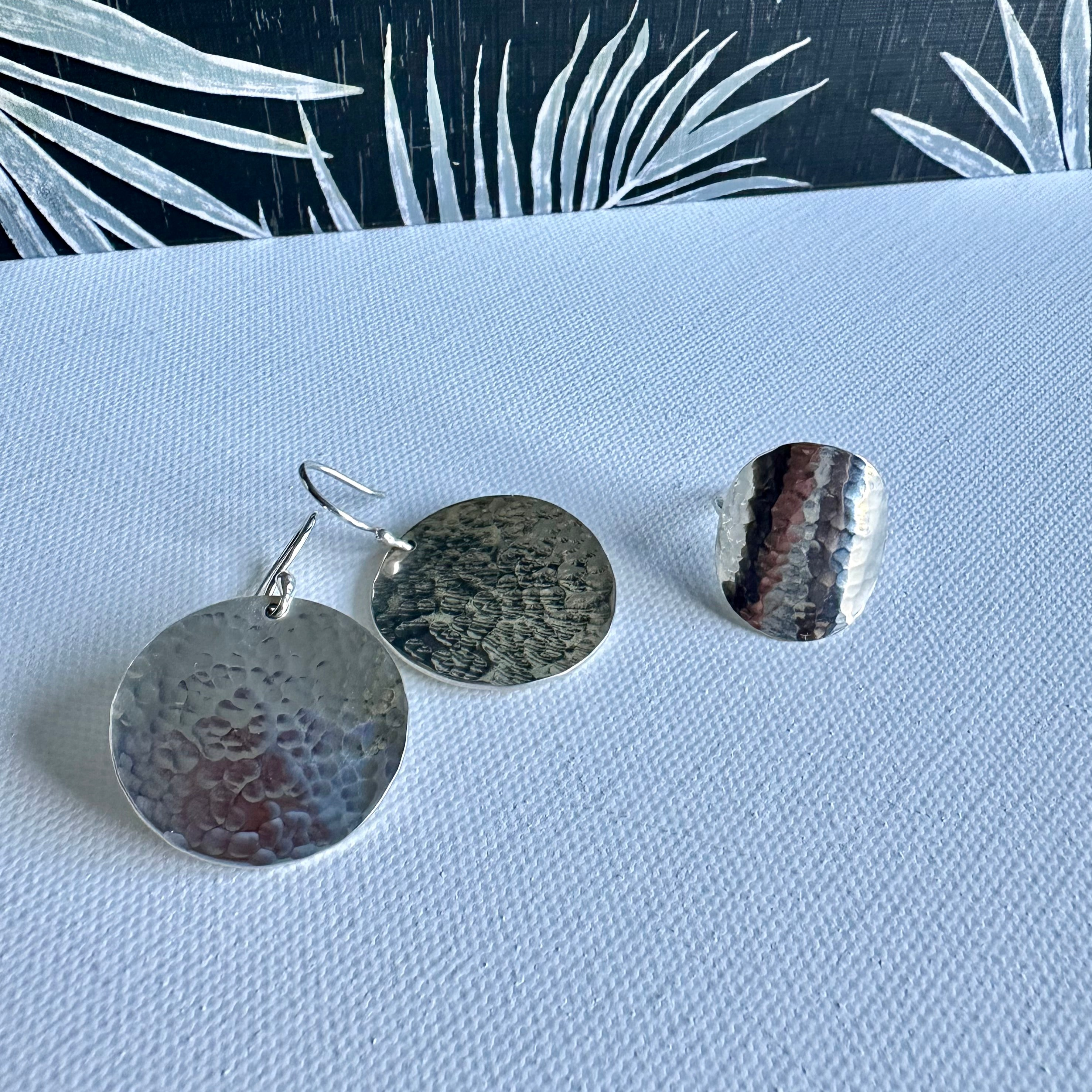 Steel Pan Silver Hammered Disc Earrings - Nickel Free Hypoallergenic