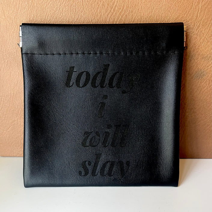 Leatherette Jewelry Pouch with Motivational Quote - Today I Will Slay - The Pink Locket