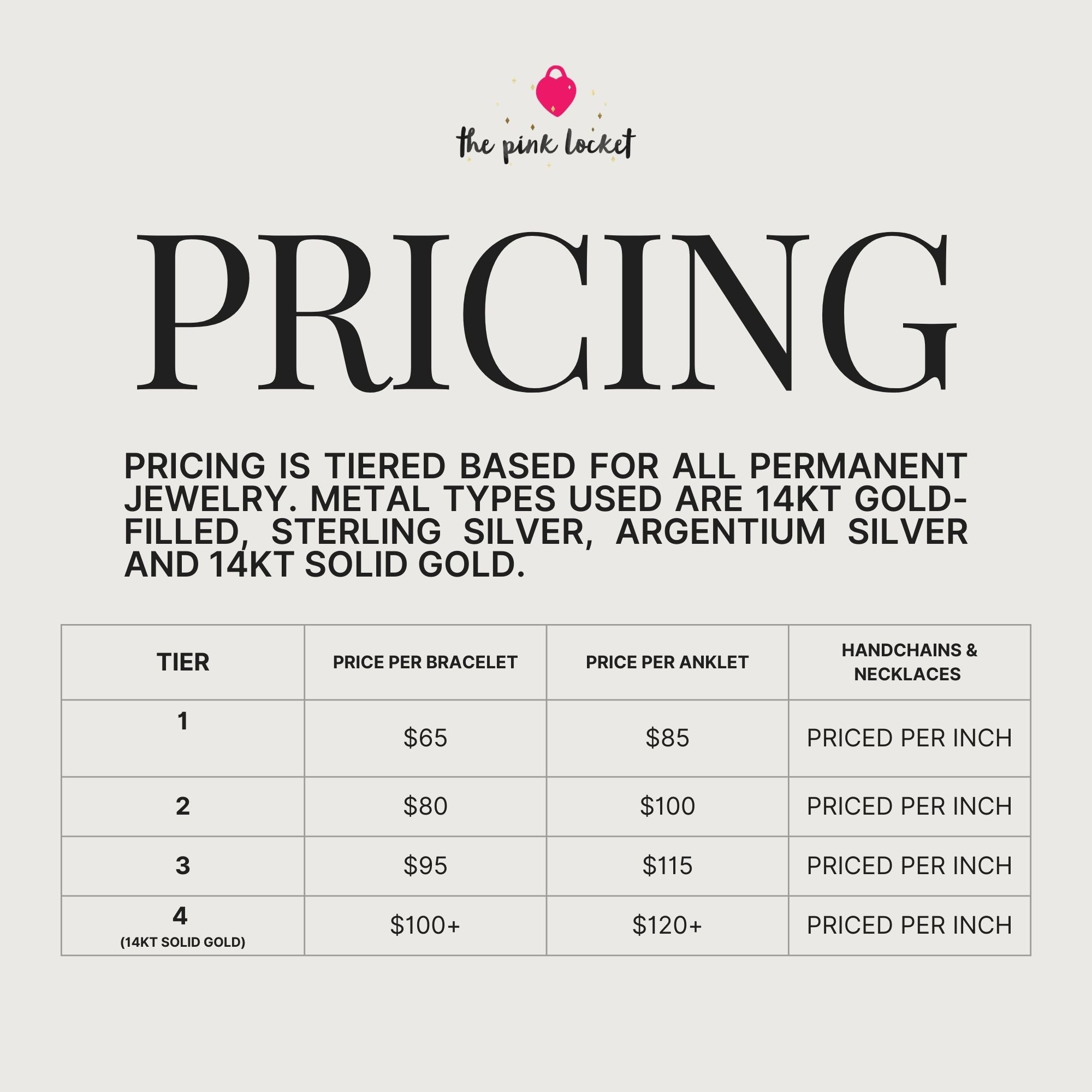 Perpetual Bracelets - Permanent Bracelets - Saturday Appointments Individual Appointments (DEPOSIT ONLY) - The Pink Locket