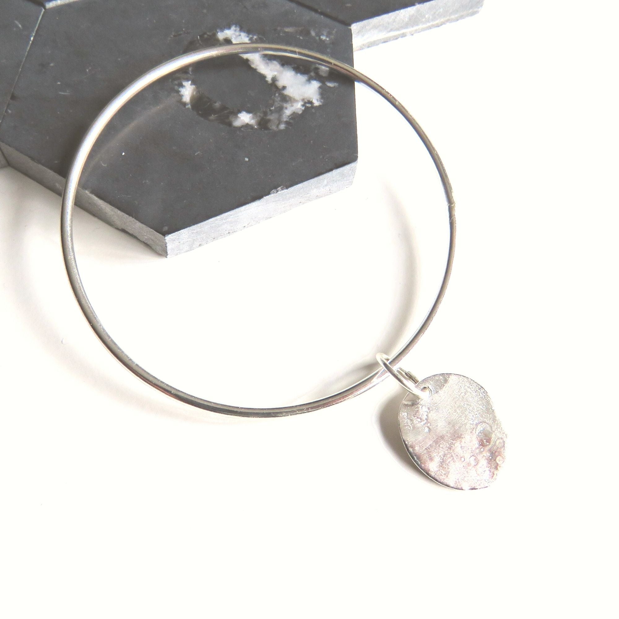 Silver Charm Pendant Bracelet - Argentium Silver Bangle - Nickel Free