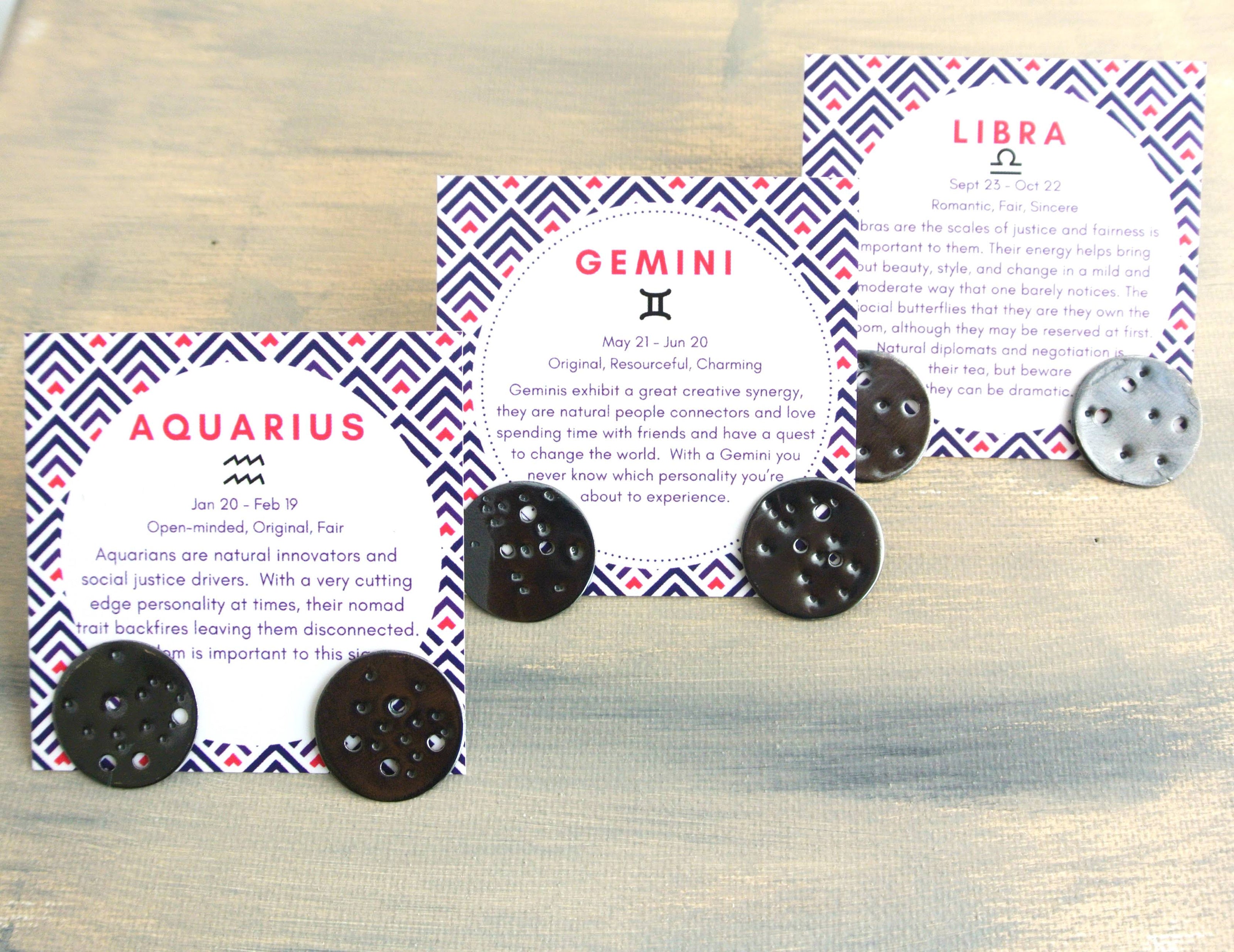 Gemini Zodiac Constellation Argentium Silver Disc Earrings - Nickel Free - The Pink Locket