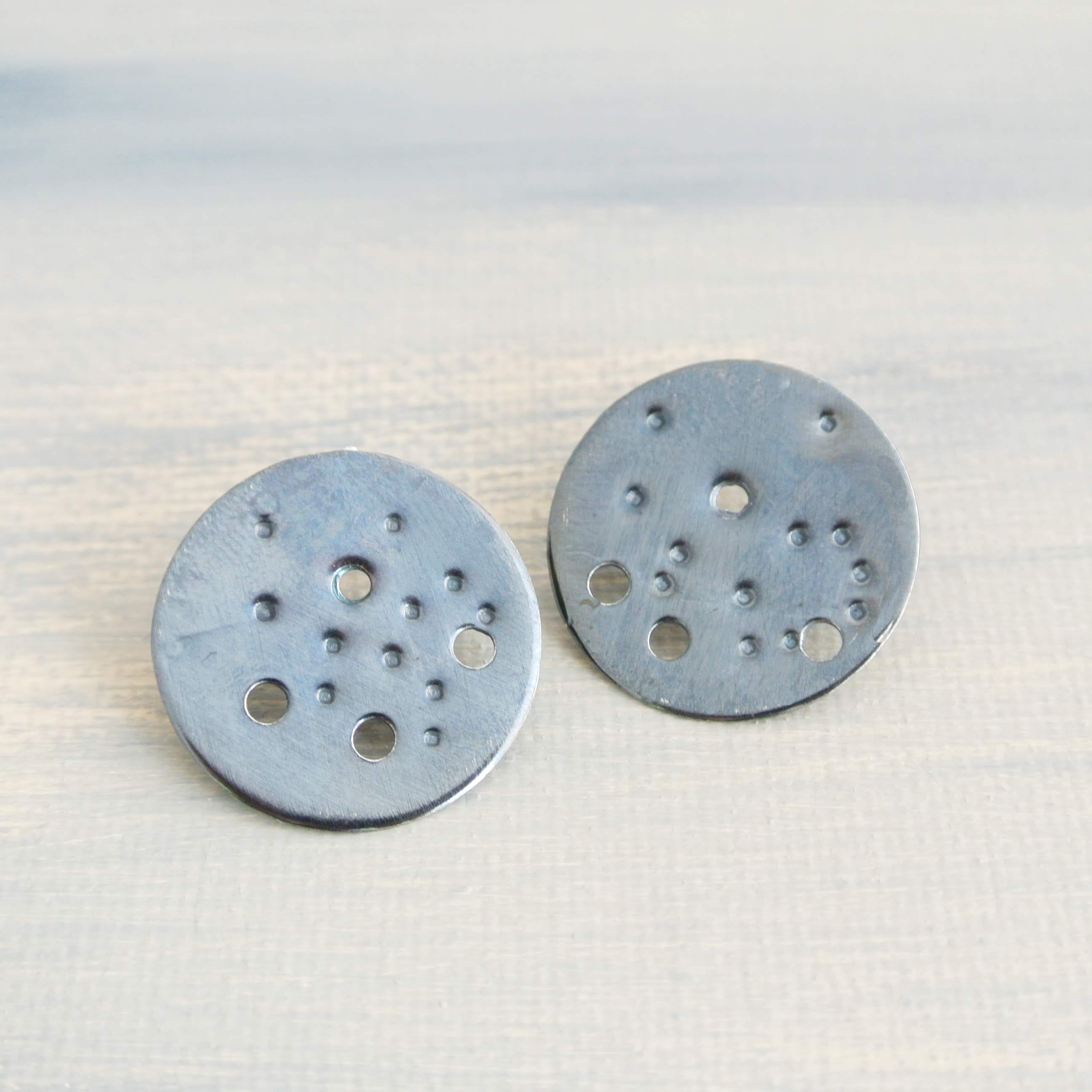 Aquarius Zodiac Constellation Sterling Silver Disc Earrings