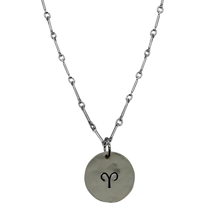 Aries Zodiac Argentium Silver Necklace Straight Bar and Link Chain | Nickel Free