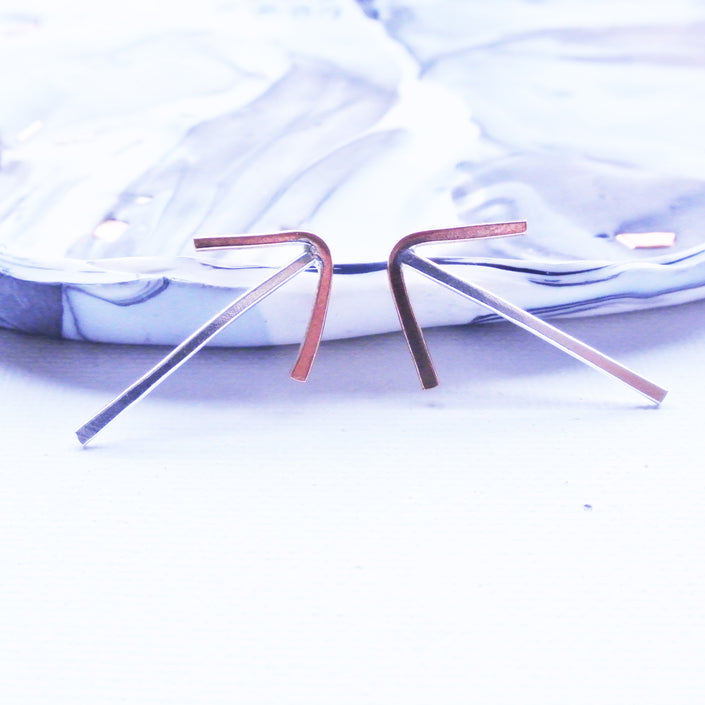 Mixed Metal Arrow Stud Earrings - Copper and Argentium Silver - The Pink Locket