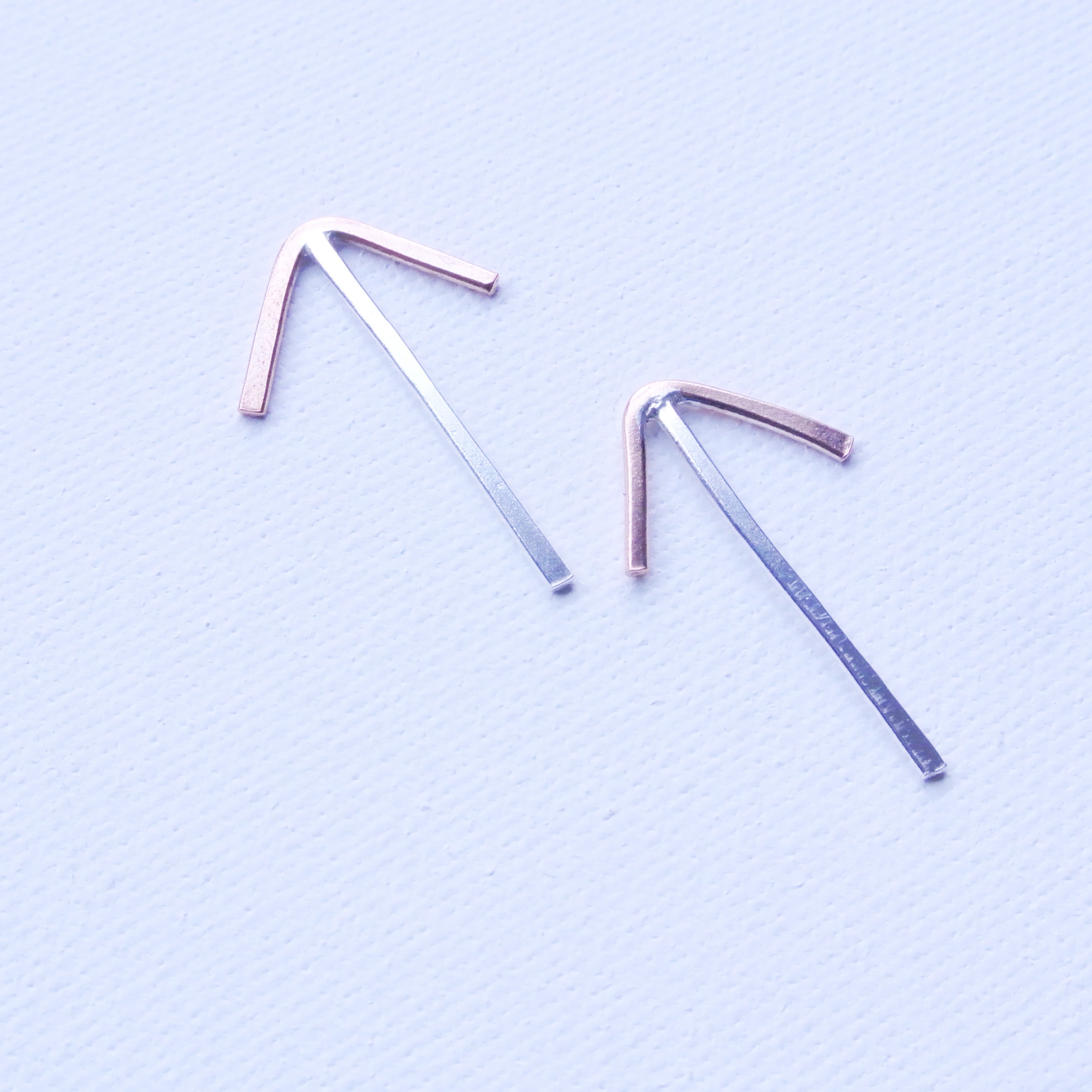 Mixed Metal Arrow Stud Earrings - Copper and Argentium Silver - The Pink Locket