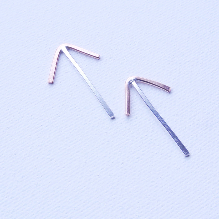 Mixed Metal Arrow Stud Earrings - Copper and Argentium Silver - The Pink Locket