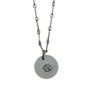 Cancer Zodiac Argentium Silver Necklace Straight Bar and Link Chain | Nickel Free