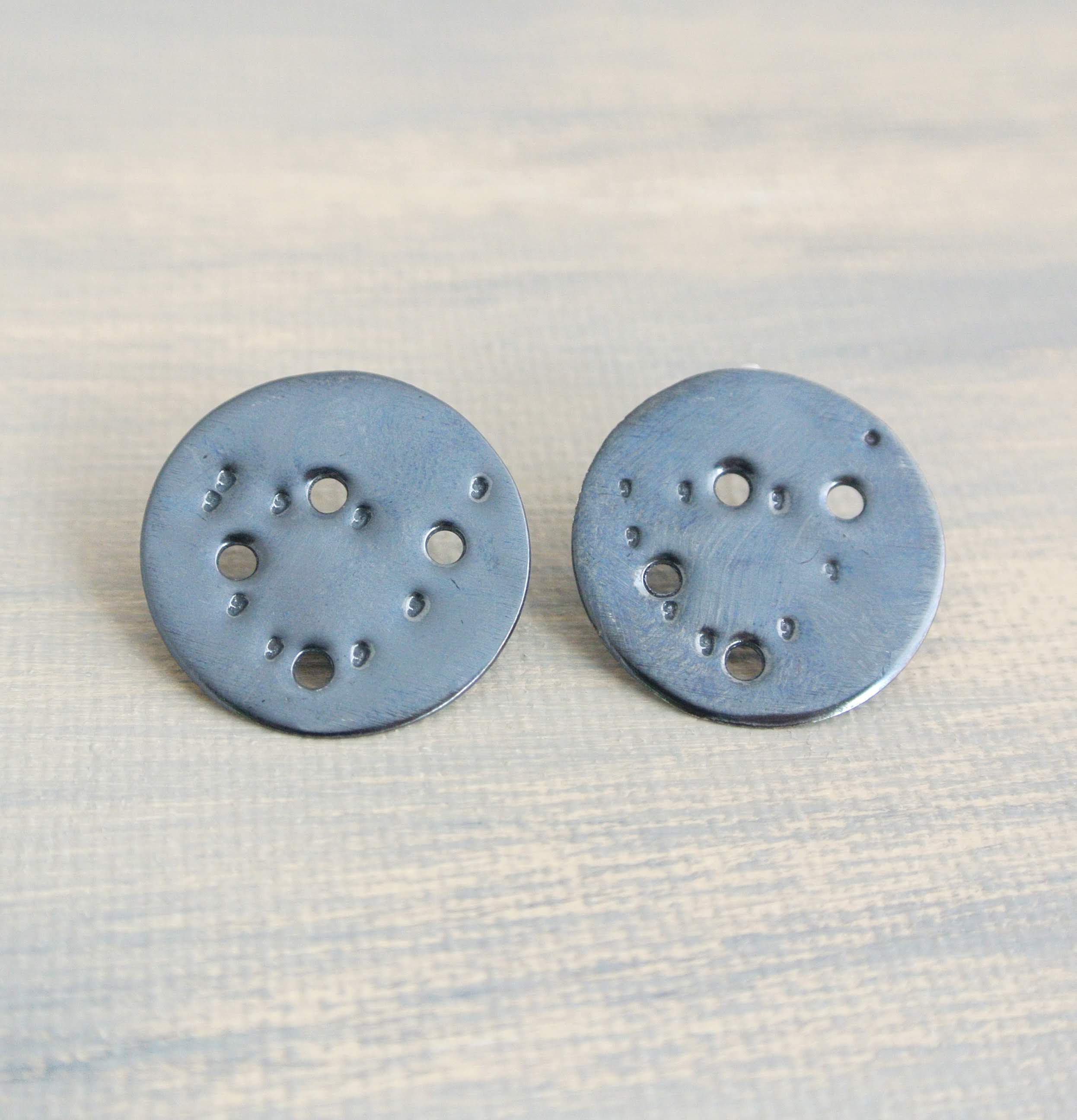 Capricorn Zodiac Constellation Sterling Silver Disc Earrings