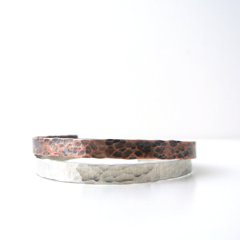 Downtown - Silver Hammered Cuff Bracelet for Men - The Pink Locket