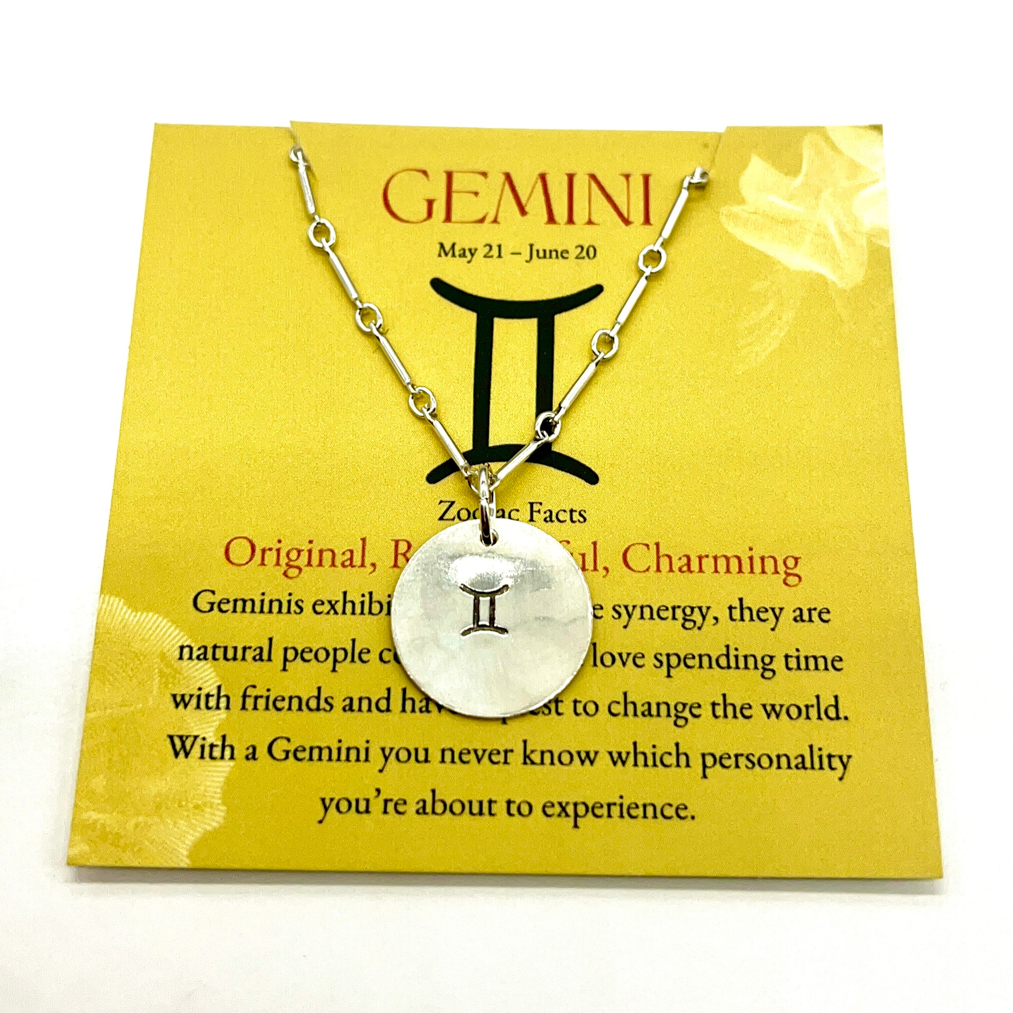 Gemini Zodiac Argentium Silver Necklace Straight Bar and Link Chain - Nickel Free