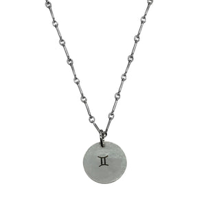 Gemini Zodiac Argentium Silver Necklace Straight Bar and Link Chain - Nickel Free