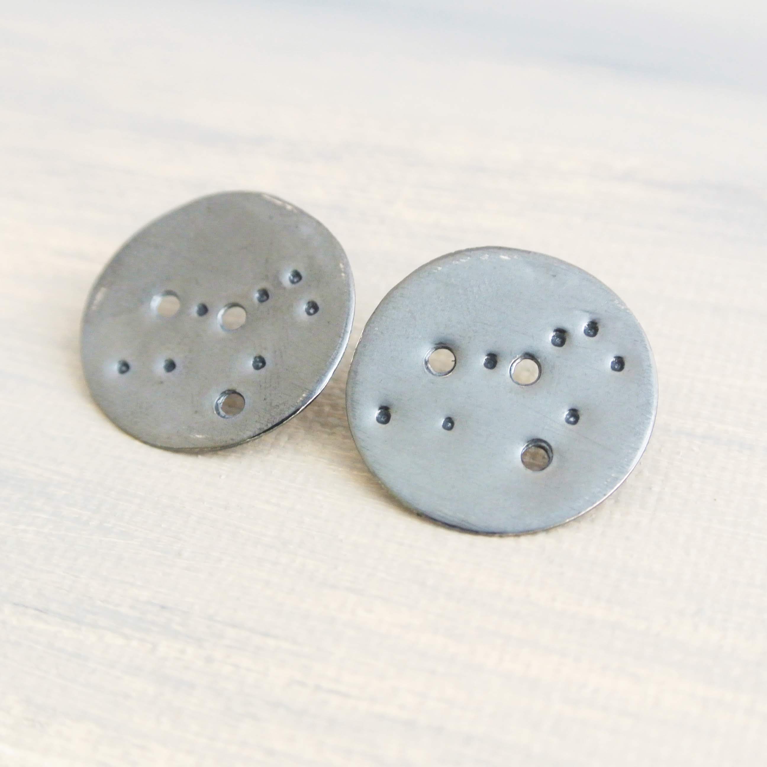 Leo Zodiac Constellation Sterling Silver Disc Earrings