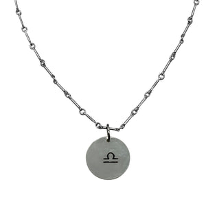 Libra Zodiac Argentium Silver Necklace Straight Bar and Link Chain | Nickel Free