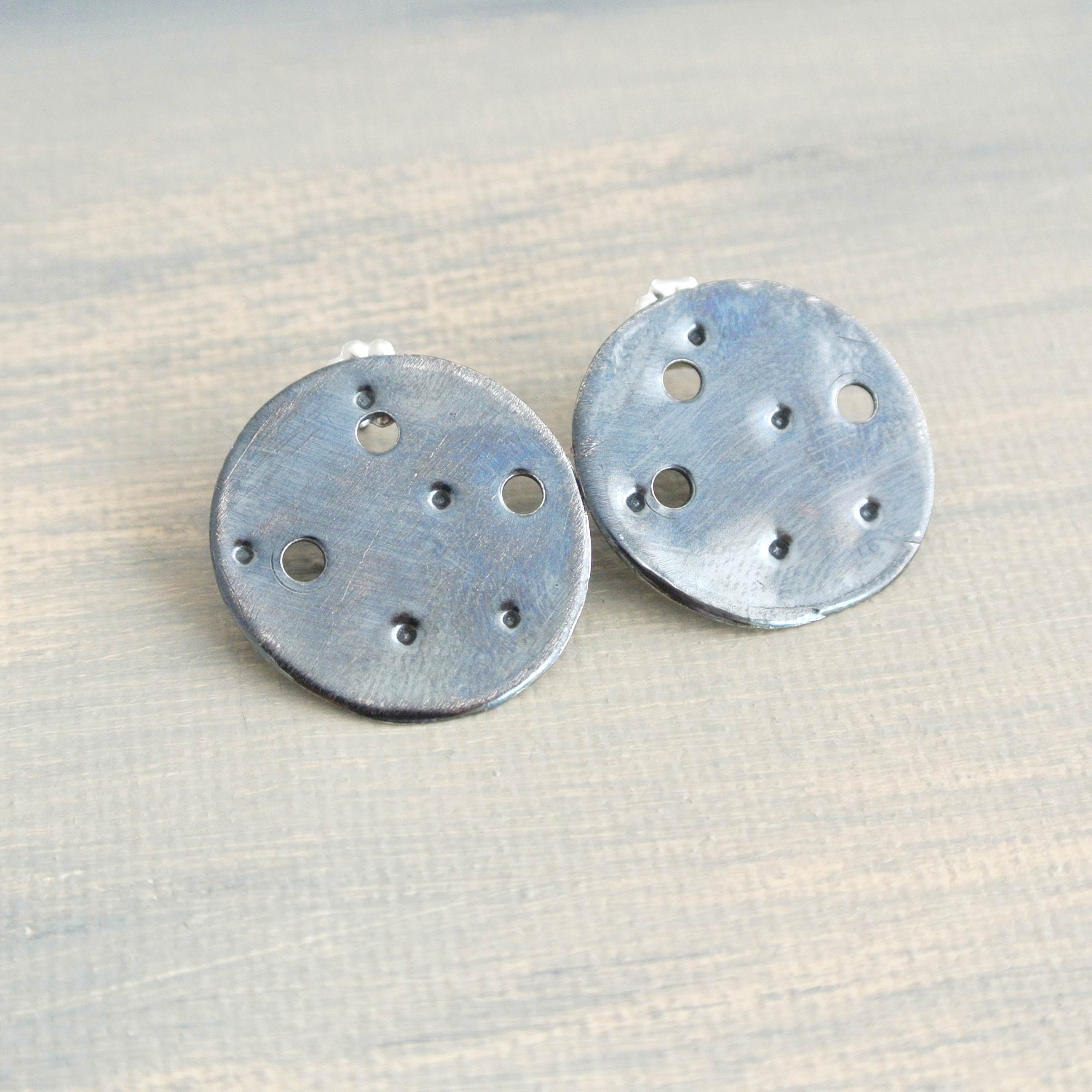 Libra Zodiac Constellation Sterling Silver Disc Earrings