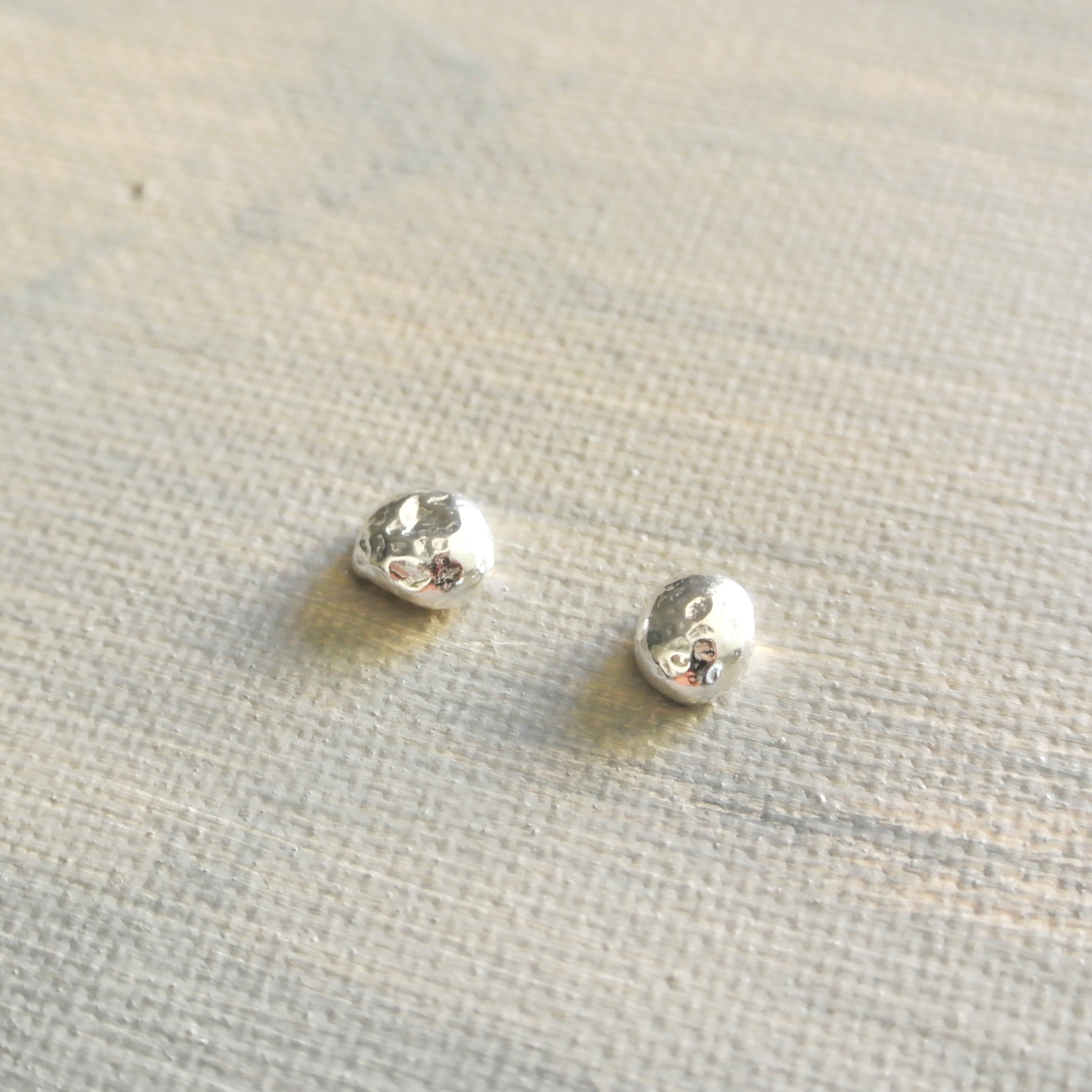 Pebble Shaped Sterling Silver Stud Earrings - 7 mm wide