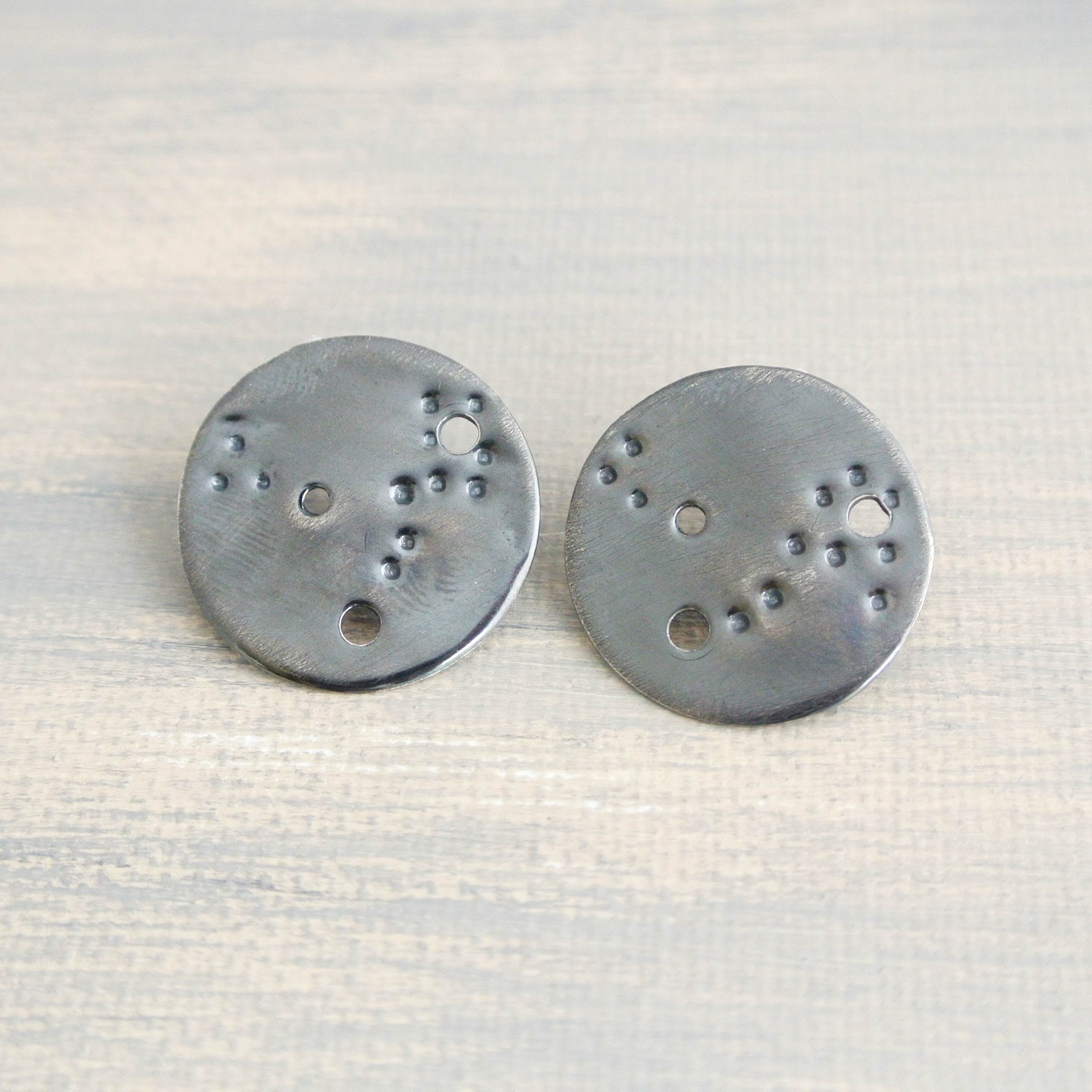 Pisces Zodiac Constellation Sterling Silver Disc Earrings