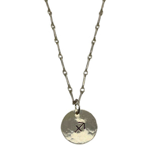 Sagittarius Zodiac Argentium Silver Necklace Straight Bar and Link Chain