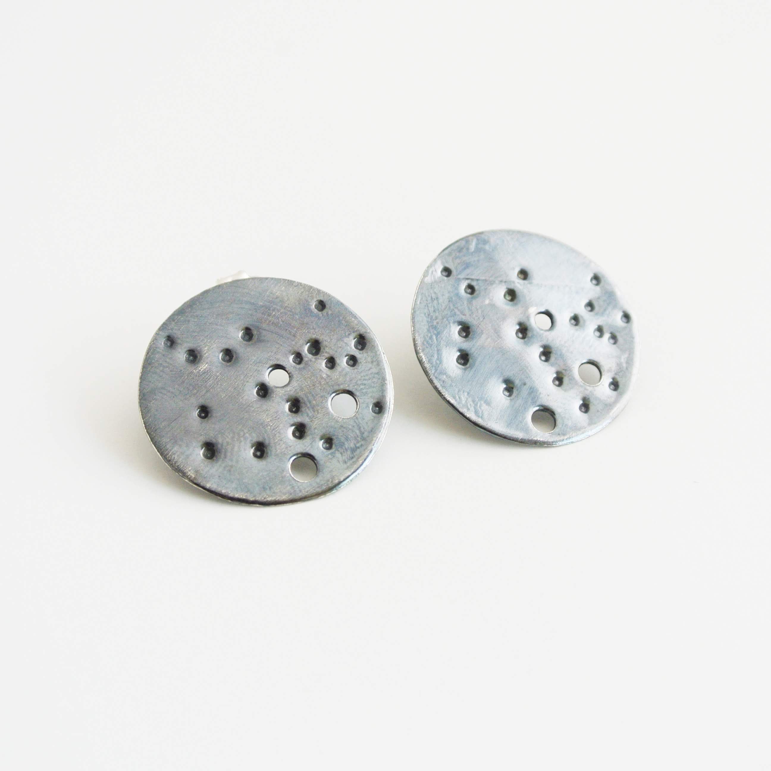 Sagittarius Zodiac Constellation Sterling Silver Disc Earrings