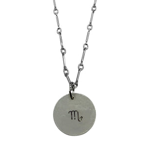 Scorpio Zodiac Argentium Silver Necklace Straight Bar and Link Chain - Nickel Free