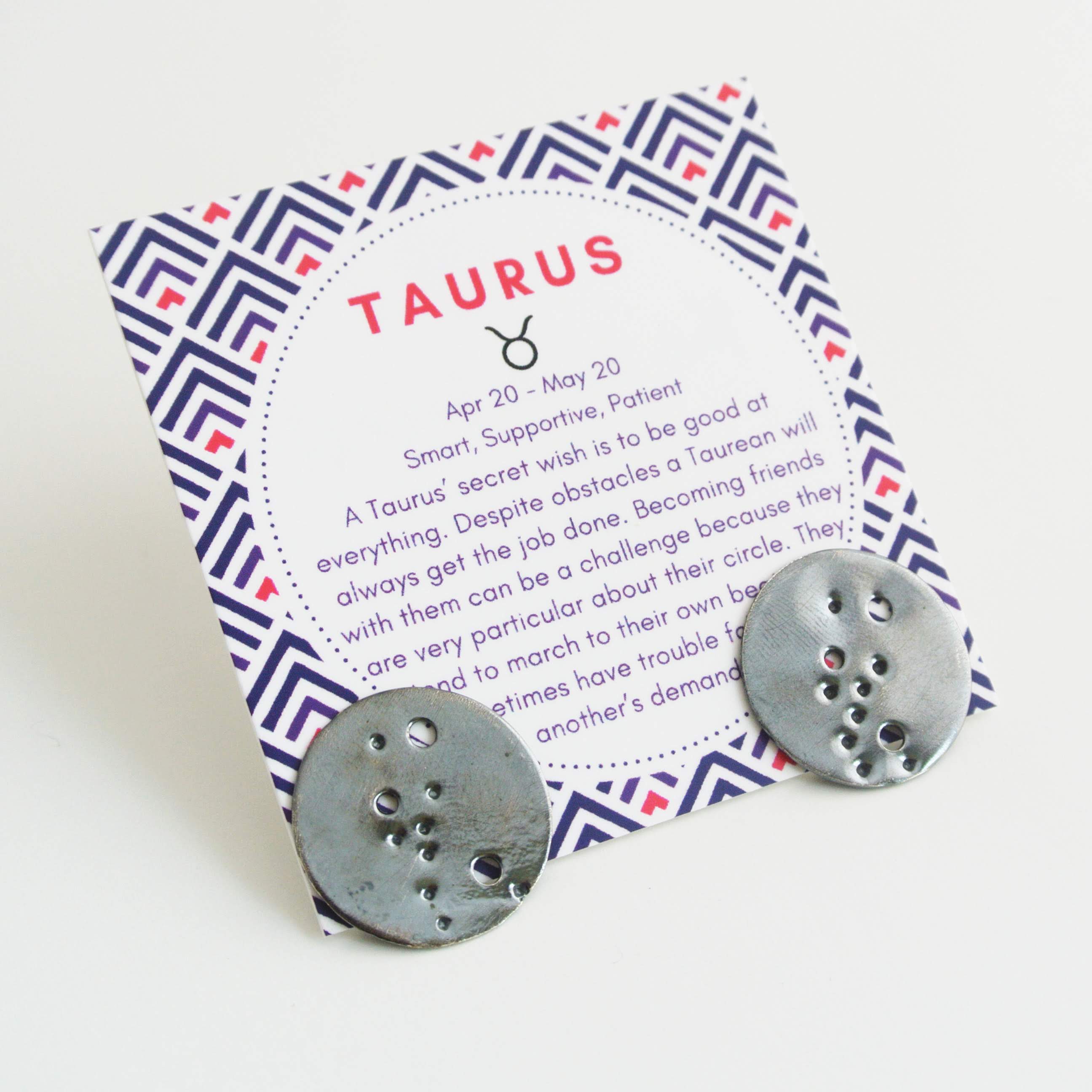 Taurus Zodiac Constellation Sterling Silver Disc Earrings