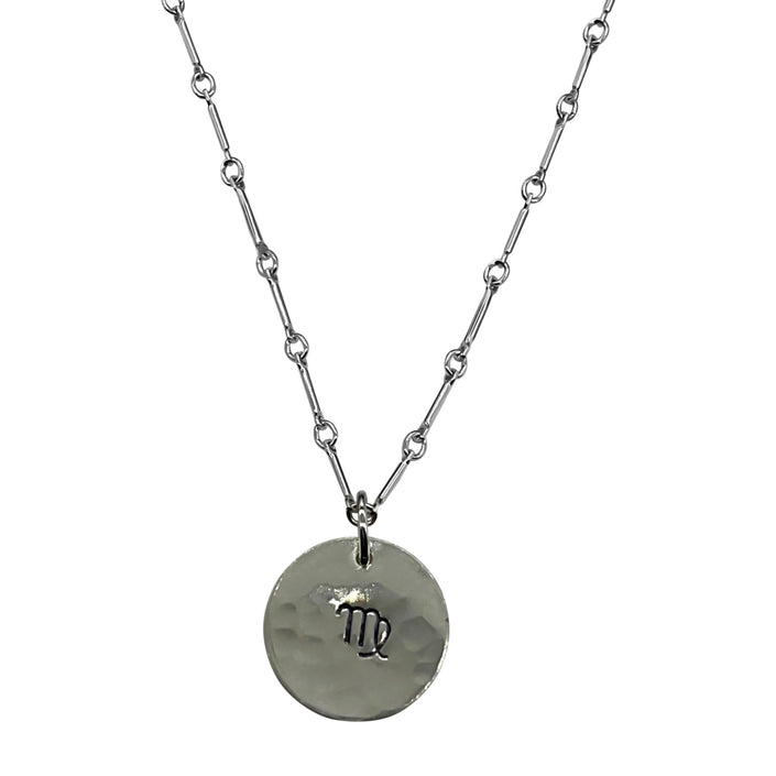 Virgo Zodiac Argentium Silver Necklace Straight Bar and Link Chain