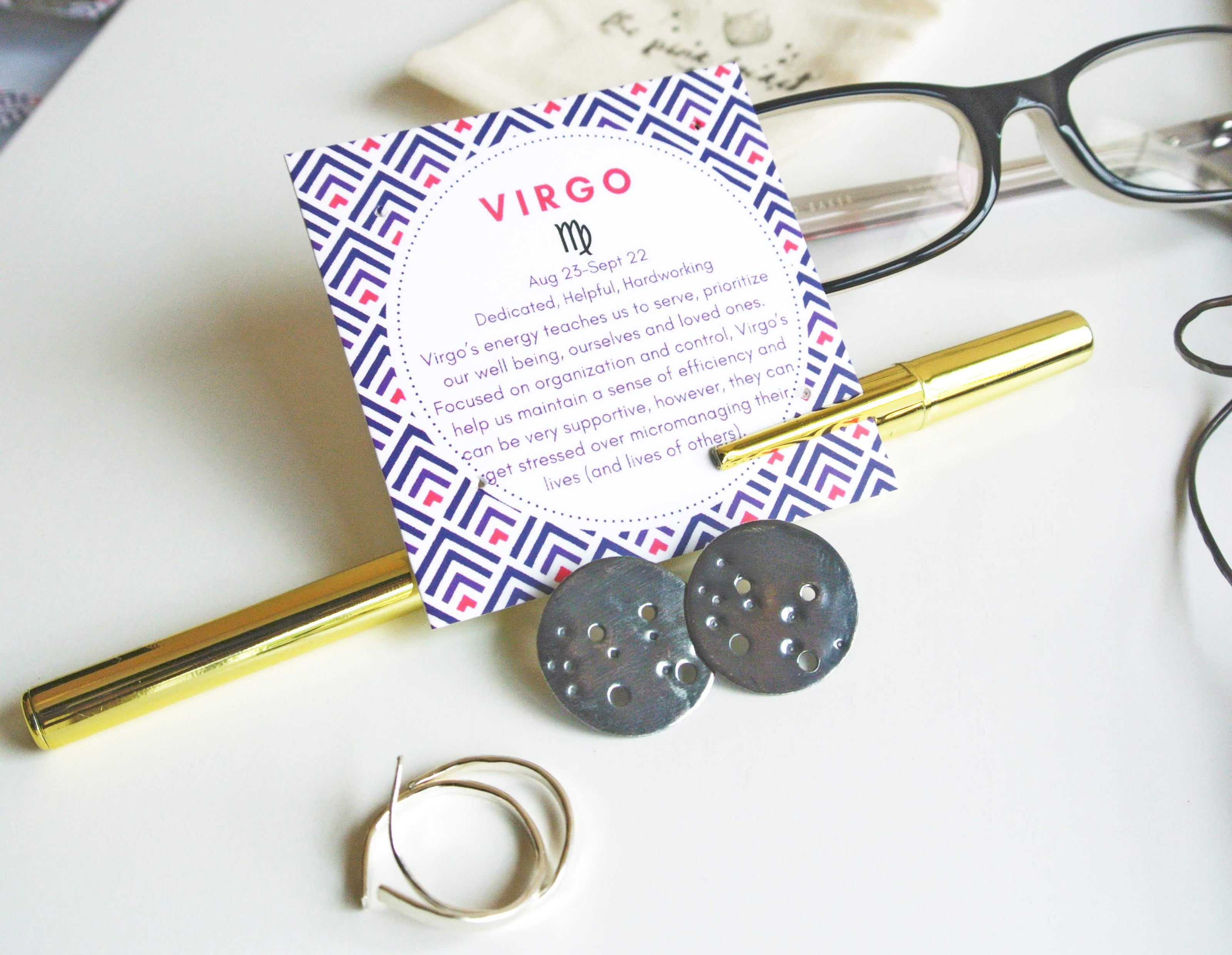 Virgo Zodiac Constellation Sterling Silver Disc Earrings